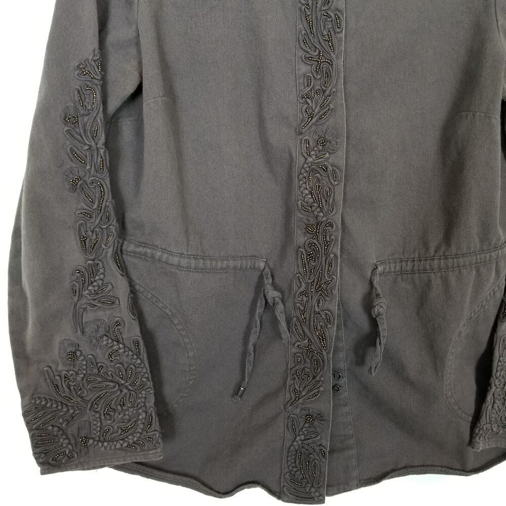 Love Sam Anthropologie Beaded Embroidered Jacket Sz S Brown Ribbon Cotton Boho - Picture 3 of 9